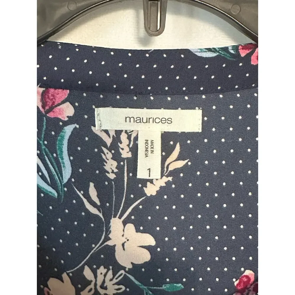 MAURICES Size XL Women's Blouse 3/4 Sleeve Black Floral - Picture 2 of 3
